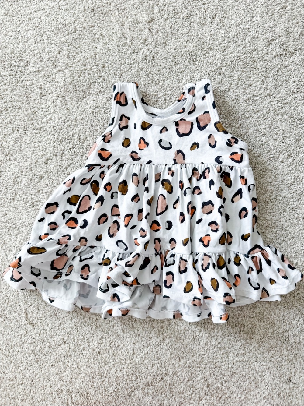 Girls White Leopard Print Tank Dress with Pink & Tan Spots